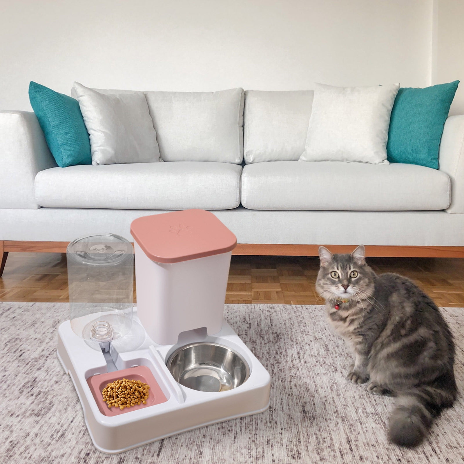 Byujiro 2-in-1 Automatic Pet Feeder & Water Dispenser Self-Refilling Food & Water Station, Ideal for Cats & Dogs, Leak-Proof & Easy to Clean Pet Supply for Busy Pet Owners