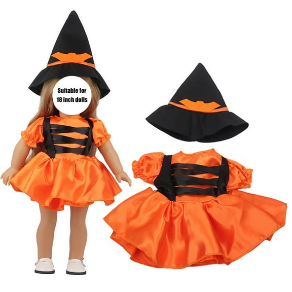 Halloween Doll Clothes Witch Pumpkin Doll Costumes Dress Outfits Witch Hats Dress Shoes Pumpkin for 18 Inch Girl Doll