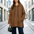 thumbnail image 2 of Asxite Women Fall Winter Tops Round Neck Long Sleeve Hooded Drawstring Side Slit Pocket Loose Pullover Solid Shirts, 2 of 7