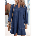 thumbnail image 5 of Denim Dress for Women Summer Casual Babydoll 2025 V Neck 3/4 Puff Sleeve Jean Dresses Dark Blue XXL, 5 of 7