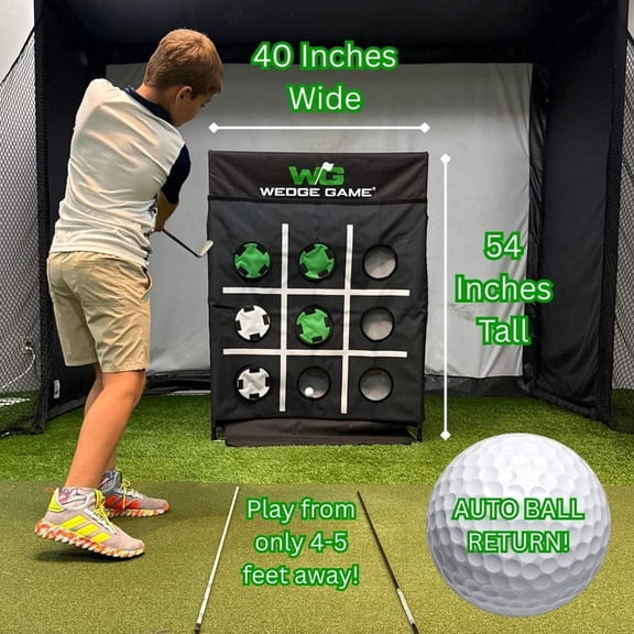 Wedge Game Short Game Trainer | Golf Chipping & Pitching Net with Auto Ball Return | 9-Hole Challenge, Tic Tac Toe & Trajectory Trainer | Indoor Outdoor Golf Training Aid