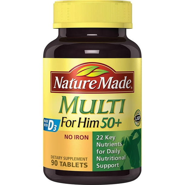 Nature Made Multi For Him 50+ Tablets w. D322 Essential Vitamins