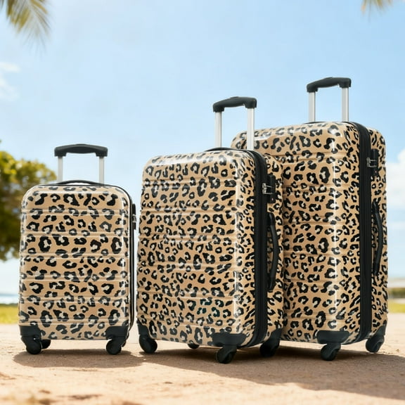 Oufan Luggage Sets of 3 with Leopard Pattern, Lightweight Travel Luggage with Spinner Wheels & TSA Lock, Carry-On & Large Checked Luggage, 20/24/28