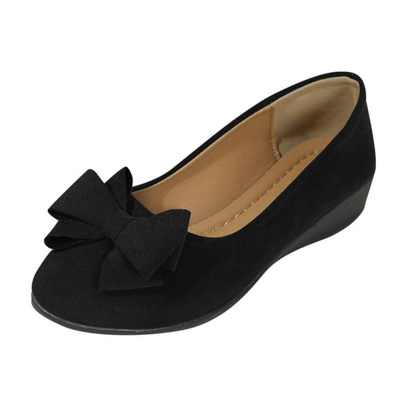 Black Ladies Shallow Shoes With Bowknot Design For Outdoor And Indoor Activities Flat Sole For Daily Wear