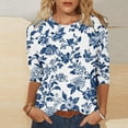 thumbnail image 1 of Craaazy Womens Trendy Tops Plus Size Loose Fit Solid Color Crew Neck Casual Style 3/4 Sleeve Floral Gradient Print T-shirt for Spring, Summer, Daily Outings, 1 of 5