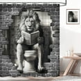 thumbnail image 2 of Funny Lion Bathroom Shower Curtain, Lions on Toilet Reading Newspaper Theme Bathroom Shower Curtain Set, Humor Animals Shower Curtain for Kids Adults Bathroom Decorations with Hooks, 36X72IN, 2 of 7