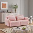 thumbnail image 2 of Loveseat Sofa with Two Pillow, Modern Teddy Fabric Petal Loveseat with Curved Armrests and Backrests, Comfy Living Room Sofa Furniture, Pink, 2 of 9