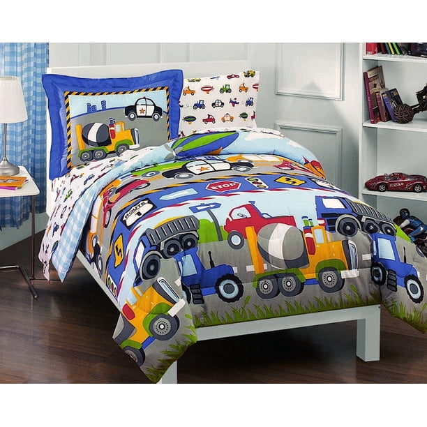 Cars, Trucks, Planes, Police Car Boys Bedding 5pc Twin Comforter Set Bed in a