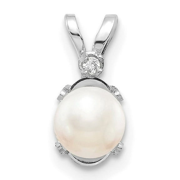 14k White Gold 4.5mm Freshwater Pearl and Diamond Accent Pendant for Women