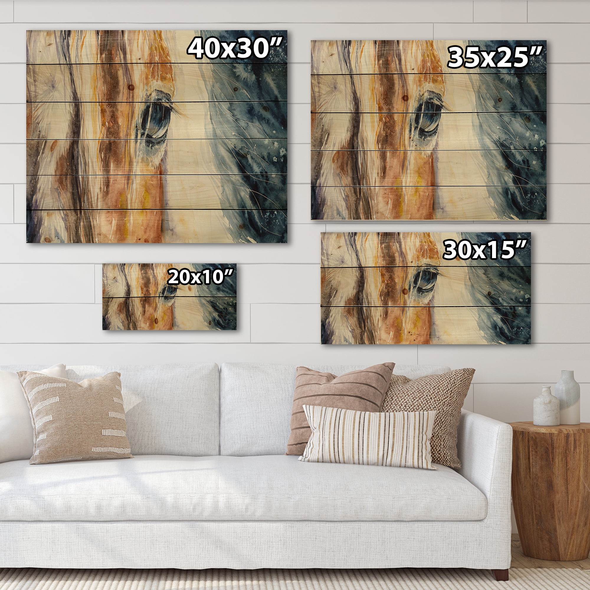 Designart 'Abstract Close-Up of A Beautiful Horses Eye I' Farmhouse Print on Natural Pine Wood