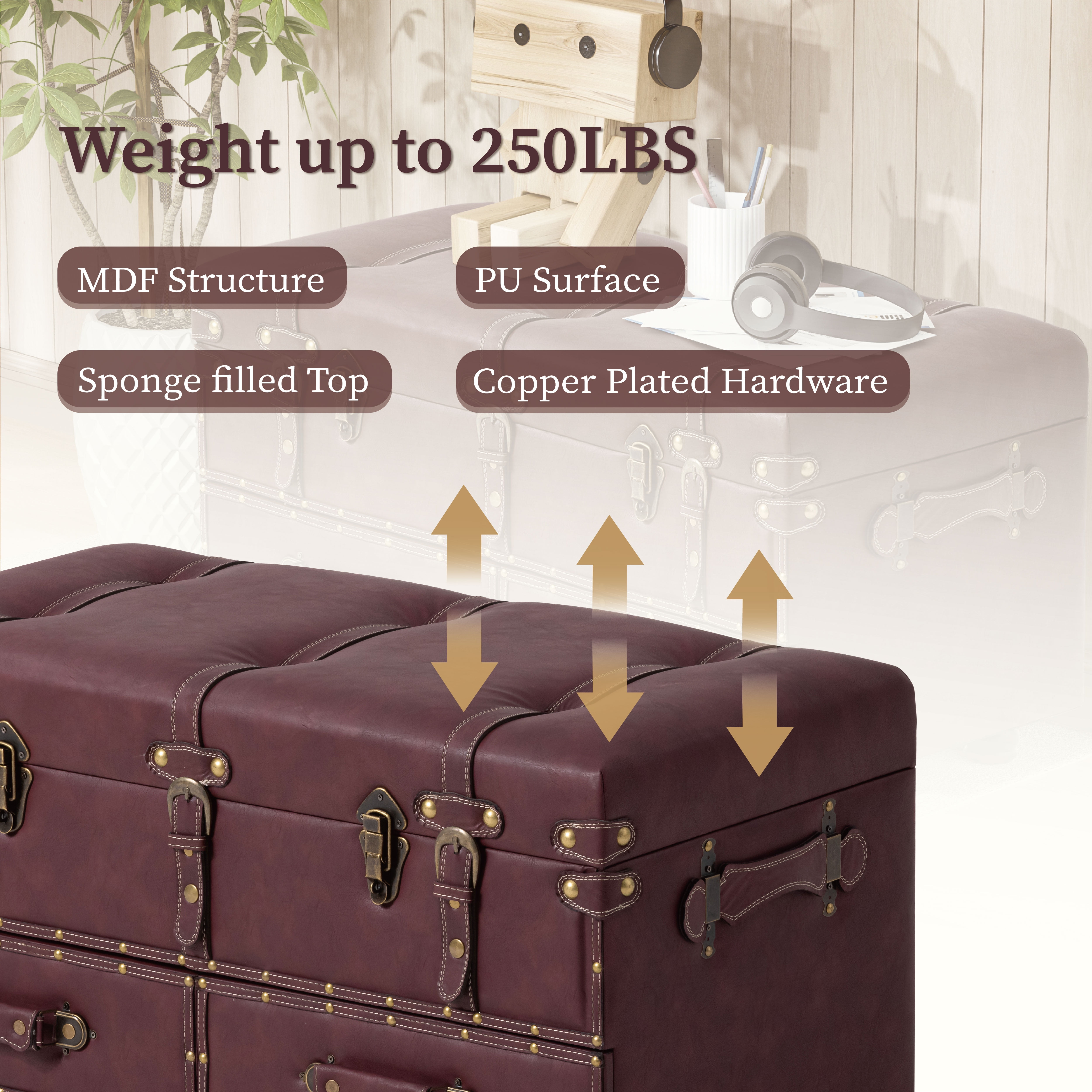 COZAYH Vintage Wooden Trunk Box Large Storage, Chest Cabinet