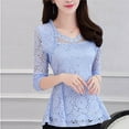 thumbnail image 5 of Bjutir Women T Shirts Casual Long Sleeve Lace Shirt Crocheted Elegant Lace Blouse Top Fall Winter Womens Clothes Light Blue, 5 of 7