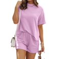 thumbnail image 3 of Short Sets for Women 2 Piece Lounge Set Loose Fit Short Sleeve Tops and Shorts Summer Matching Set Violet L, 3 of 8
