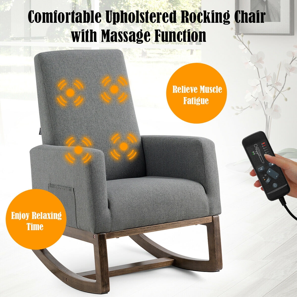 Mid Century Retro Fabric Upholstered Massage Rocking Chair Nursery