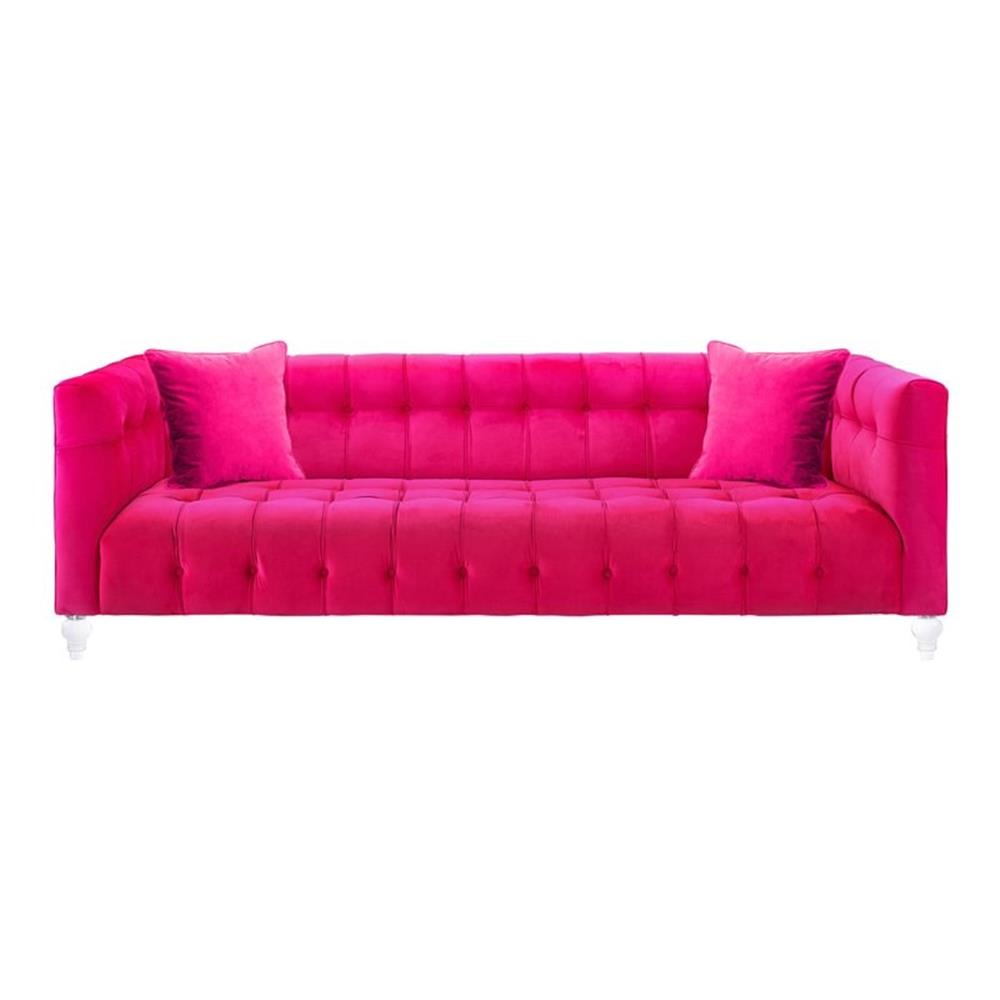 Maklaine 29.35"H Transitional Velvet Upholstered/Acrylic Sofa in Pink