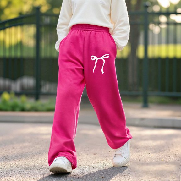 Kids Sweatpants Girls Athletic Sweatpants with Pockets Drawstring Pants Kids Bowknot Pink Sweatpants Girls Size 8-9 Years Pants