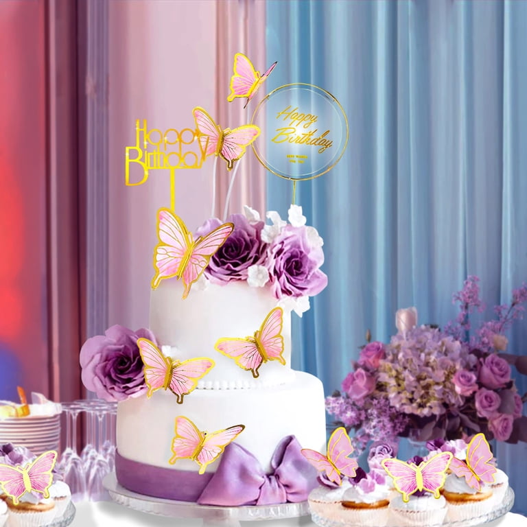 13pcs 3D Butterfly Cake Toppers, For Girls Women's Birthday Cake Decorations Butterfly Party Decorationsstyle Style 4