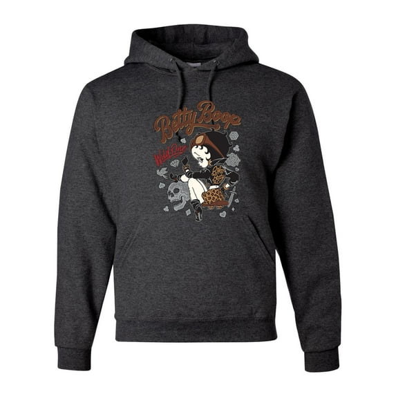 Wild Bobby, Biker Betty Boop Wild One MC Motorcycle Betty Boop Unisex Hoodie Sweatshirt, Heather Black, Large