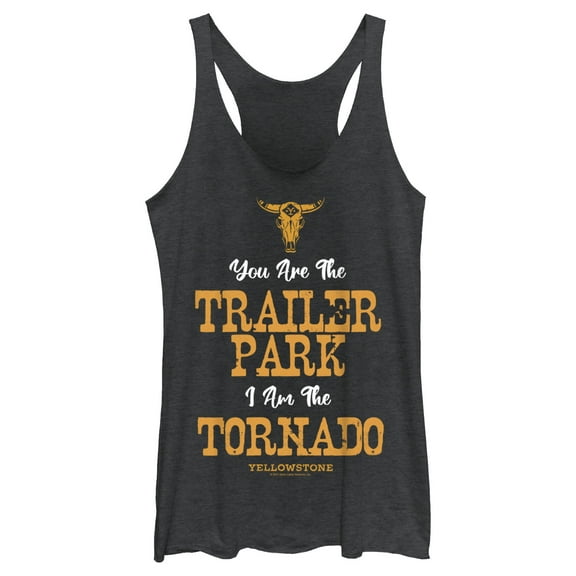Women's Yellowstone You Are The Trailer Park, I'm A Tornado Racerback Tank Top Black Heather Small