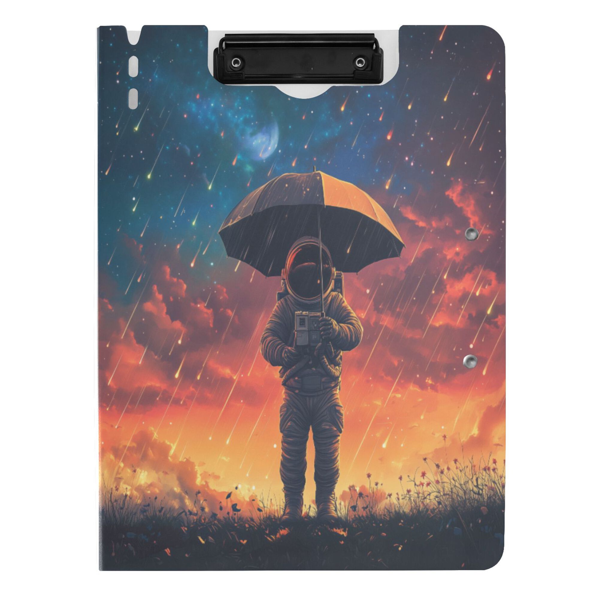 FORMRS A4 Clipboard Folder with Pen Holder Horizontal Foldable School Office Binder, Astronaut at Dawn