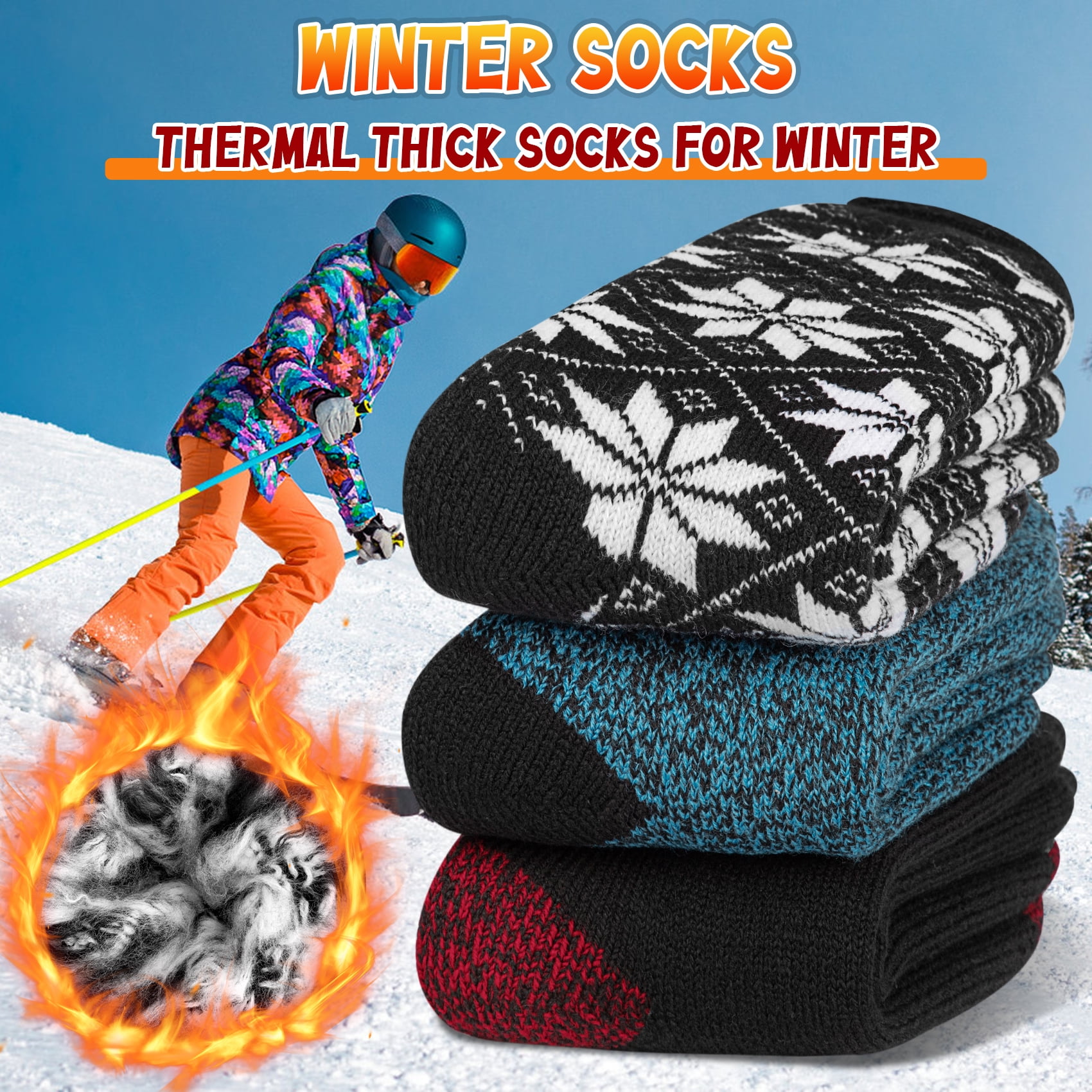 3 Pairs Thermal Socks for Women, Winter Thick Warm Heated Boot Crew Socks Size 5-11