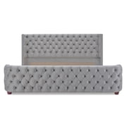 Brooklyn King Tufted Panel Bed Opal Grey Velvet