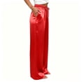thumbnail image 5 of yeiolnoer Satin Pants for Women Loose Fit Wide Leg Trousers Lightweight Drawstring High Waisted Pants Trendy Clothes, 5 of 7