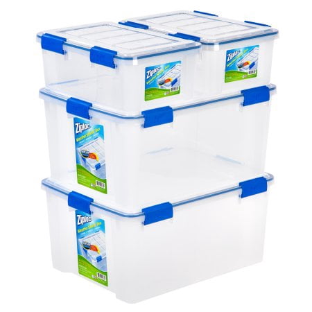 Ziploc 16 and 60 Quart WeatherShield Storage Box, 4 Pack,