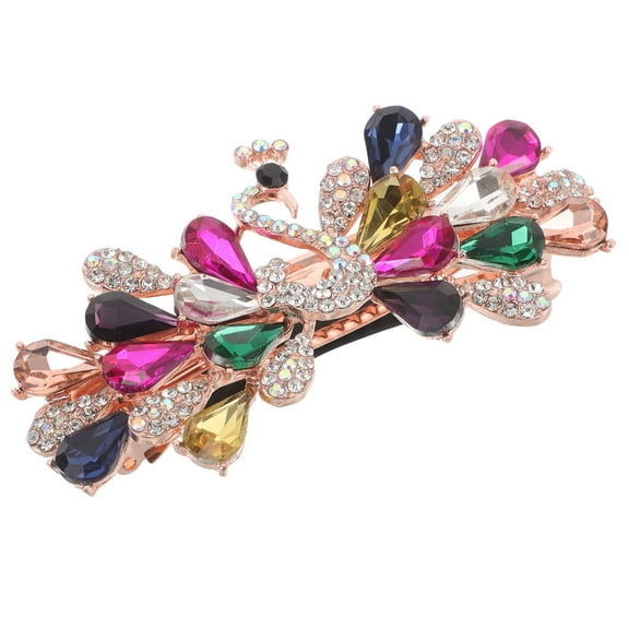 HEANUJJ Rhinestone Floral Hair Clip Metal Claw with Comfortable Spring Mechanism for Thick Hair