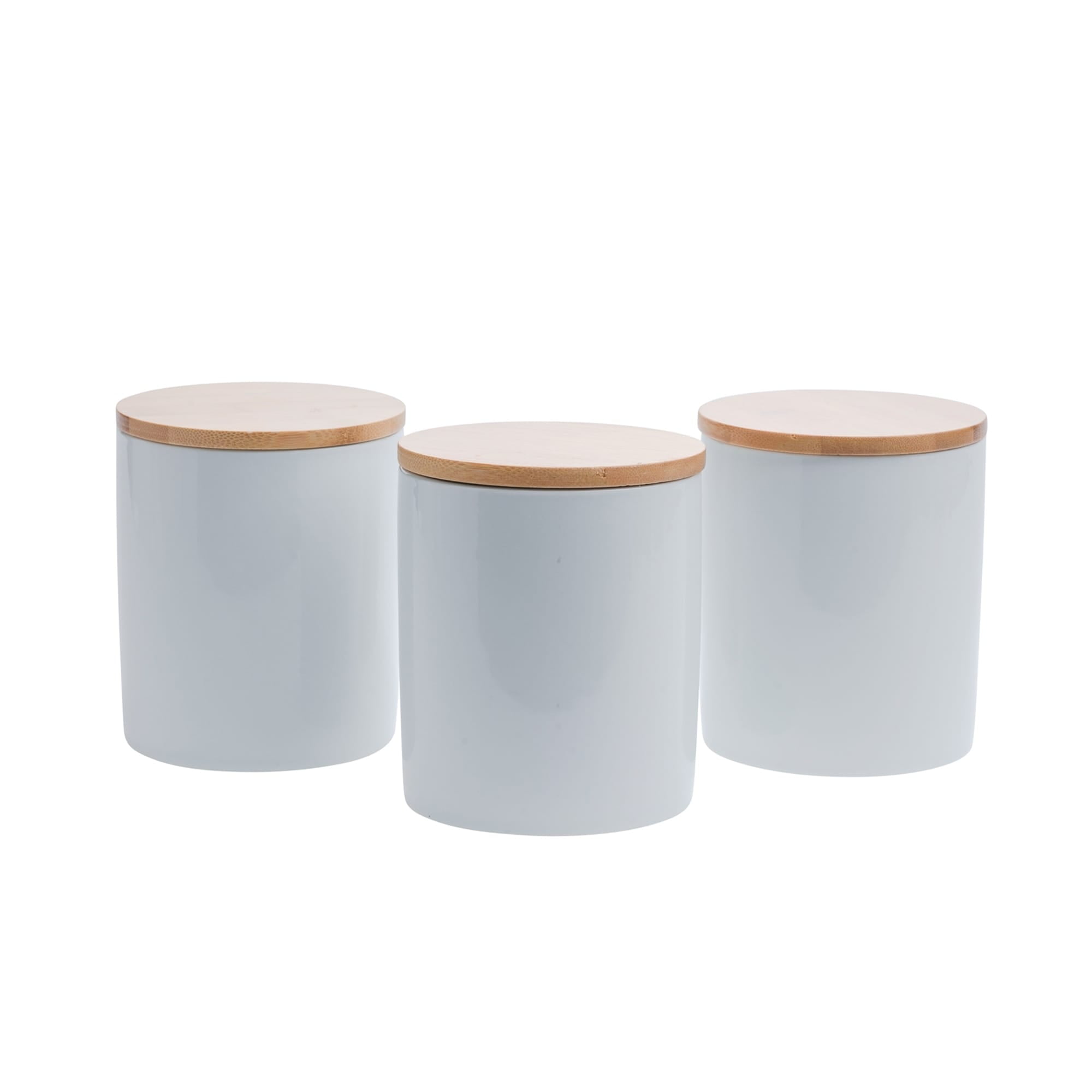 Tabletops Unlimited, Inc Set of 3 Bamboo & Ceramic Canister Set White