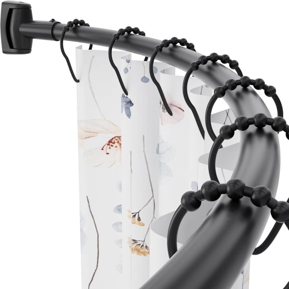 Adjustable Curved Shower Curtain Rod, 42-72 Inch, Rust-Resistant Stainless Steel, Black
