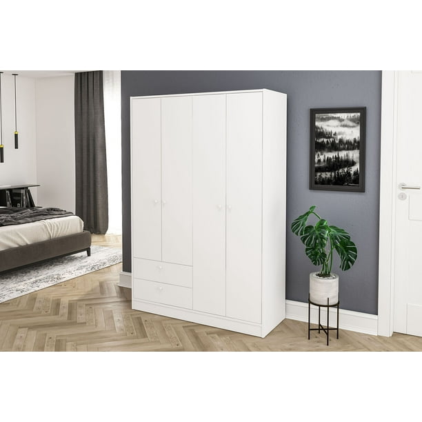 Polifurniture Denmark 4 Door Bedroom Armoire with Drawers, White
