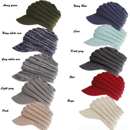 US Women Stretch Knit Hat Messy Bun Ponytail Beanie Winter Warm Knitted Hole