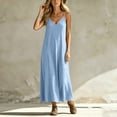 thumbnail image 5 of Drses Women's Solid Color Spaghetti Strap Maxi Sundress, V Neck Backless Sleeveless Cami Long House Lounge Dress Loose Fit Flowy Casual Comfy Summer Indoor Beach Vacation Outfits, 5 of 5