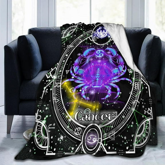 Cartoon Cancer Birthday Blanket Constellations Throw Blankets Soft Horoscope Astrology Flannel Throw Blanket Zodiac Sign 50"X40"