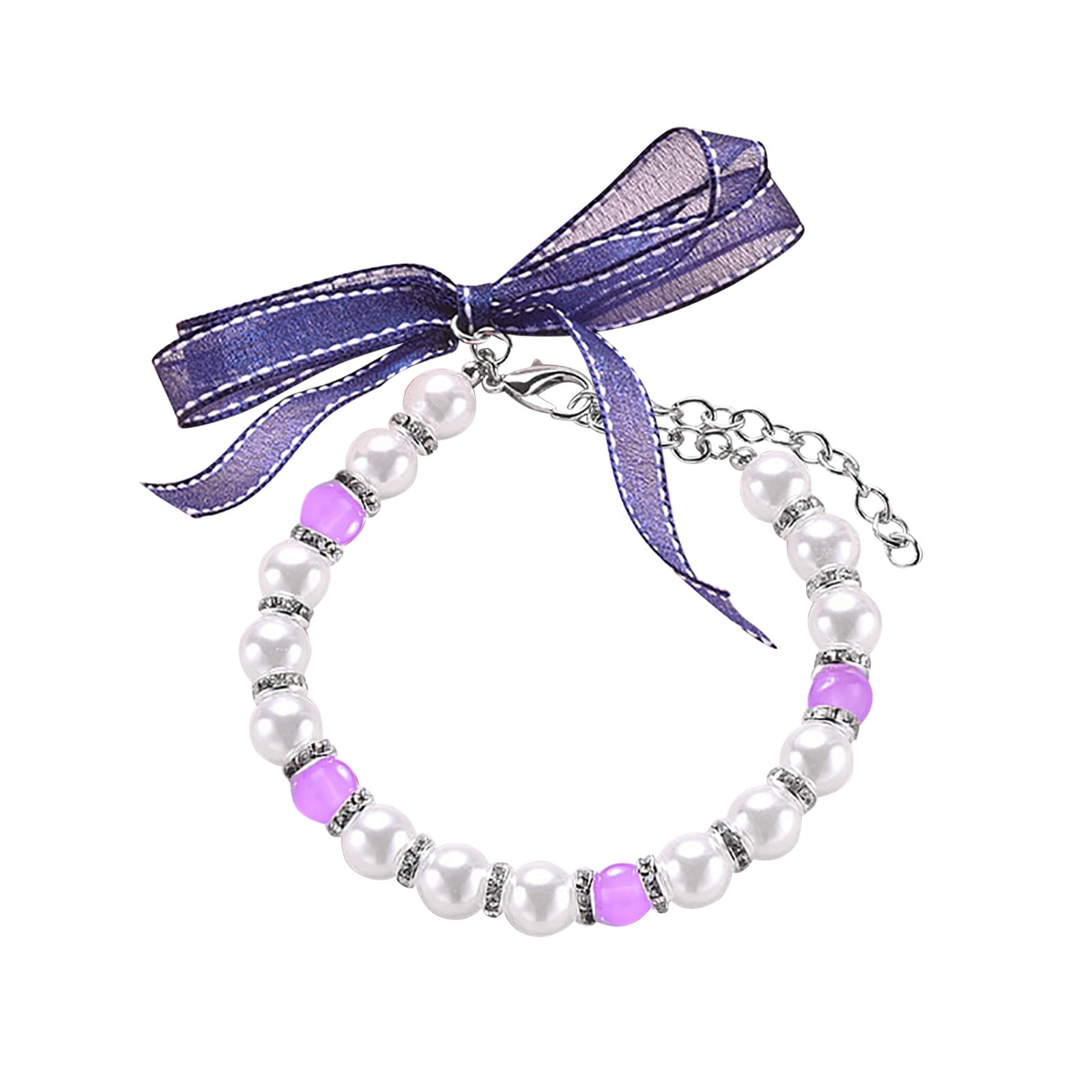Extra Small Cat Collars for Girls Pearl Bow Dog Collar Pet Dog Chain