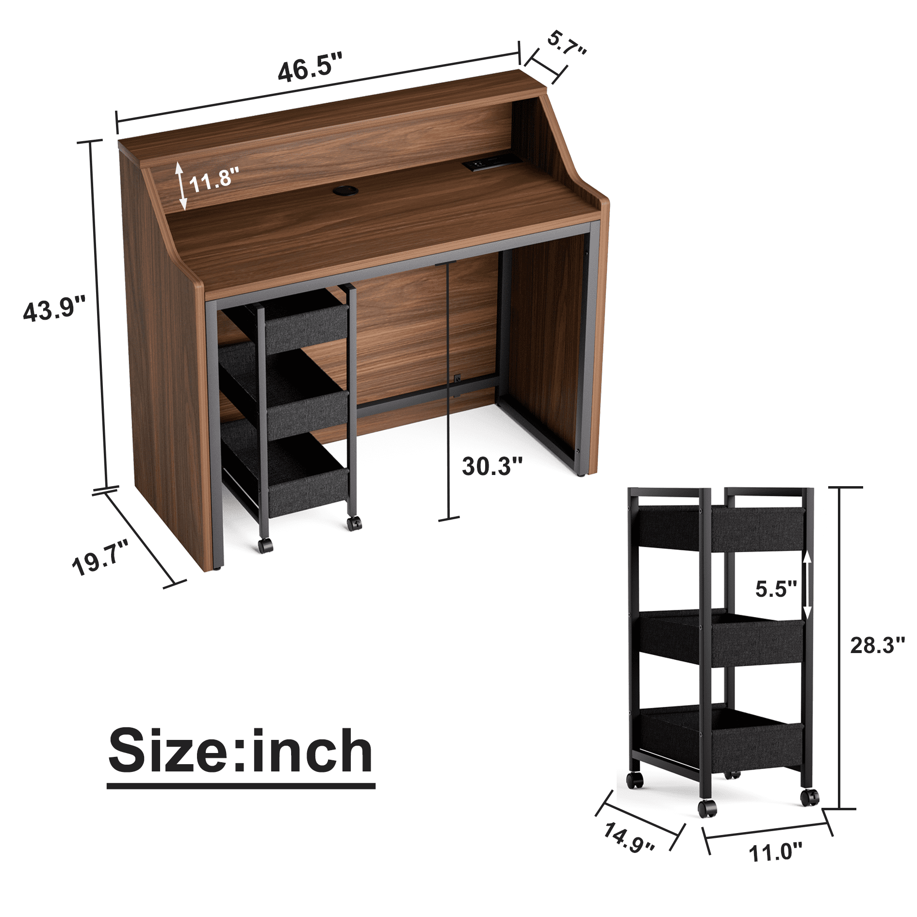 Astoutdoor 46.5 in Reception Desk with Storage Cabinet, Front Desk, Retail Checkout Counter, Walnut+Black