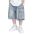 thumbnail image 2 of ZOYOEN Boys Denim Shorts with Big Pockets- Elastic Waist Baggy Casual Fashion Kids Cargo Jean Shorts Blue Size 5-14, 2 of 8