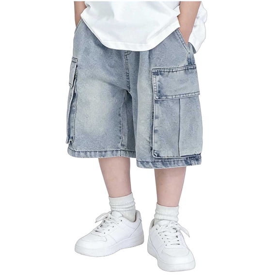 Nilvkv Toddler Boys Shorts, Boys Jean Shorts, Lightweight Cargo Denim Mid Length Outdoor Casual Bottoms Summer Blue 7-8 Years