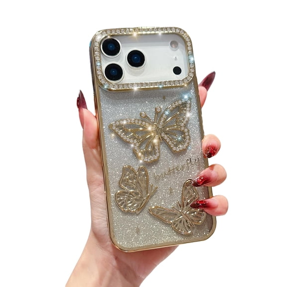 Allytechgroup iPhone 11 Pro Max Case for Women Girls, Glitter Bling Diamond Stylish Butterfly Design Shockproof Anti-Scratch Luxury Phone Case Cover for Apple iPhone 11 Pro Max, Gold