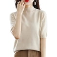 thumbnail image 1 of Xishao Suéter de punto de lana de cachemira con cuello redondo para mujer, manga corta, holgado, color liso, casual Xishao ropa, 1 of 2