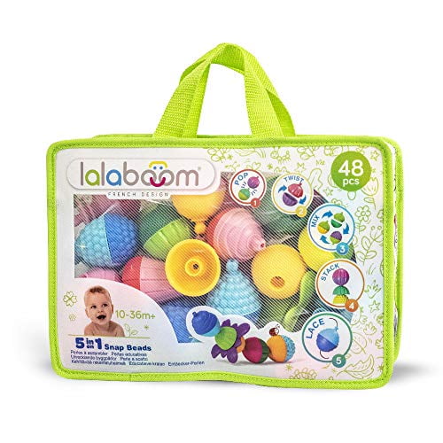 10 Pieces Lalaboom Montessori Education Shapes and Colors and Construction Game and Learning Toy from 10 Months to 4 Years Old BL680 Soft Links and Educational Beads to Assemble Preschool Toy