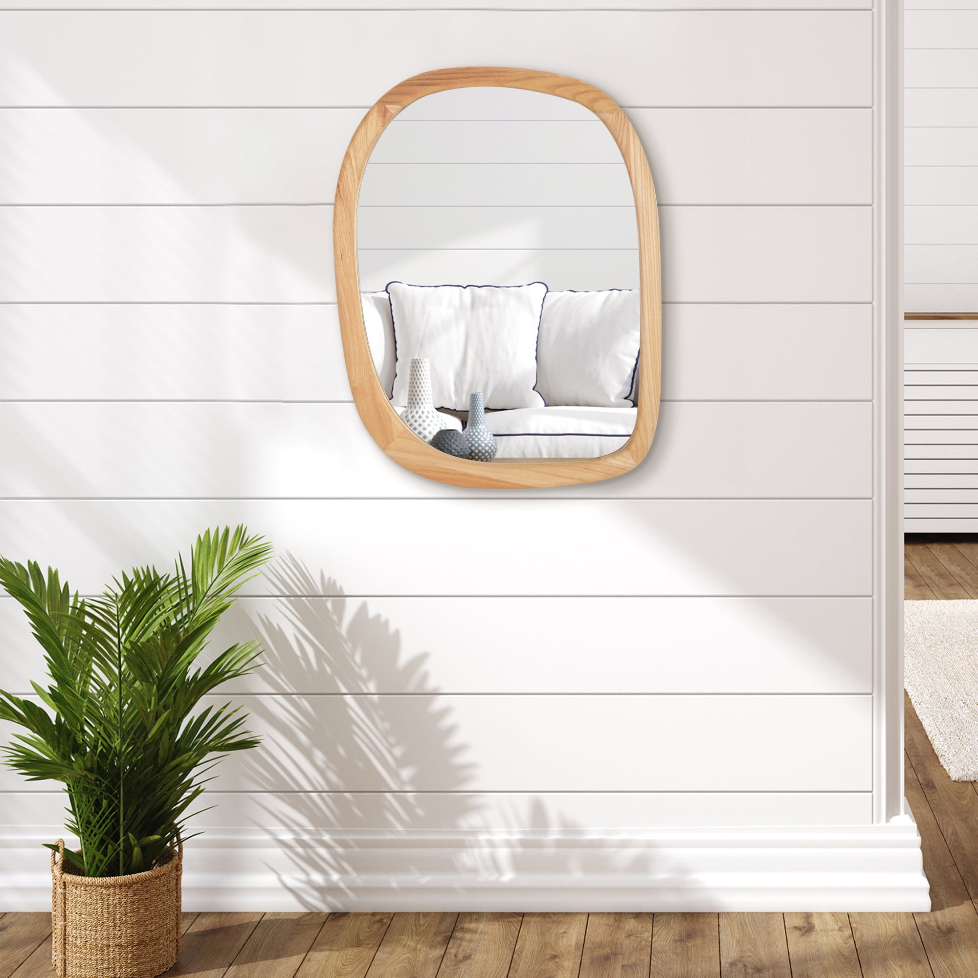Americanflat 22" x 28" Natural Sycamore Modern Asymmetrical Wall Mirror