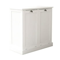 Ktaxon Tilt Out Laundry Sorter Cabinet, Wooden Trash Cabinet, Double Tilt-Out Laundry Hamper Bathroom Cabinet, White
