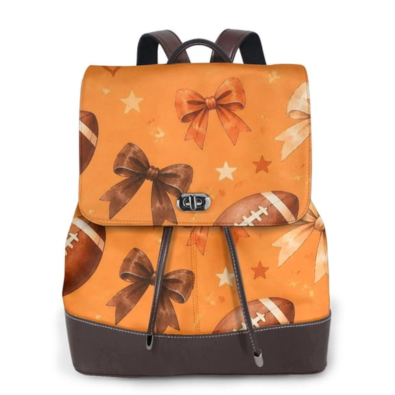 Football Bow Women's Leather Backpack All-Over Print Bag for Work and Travel