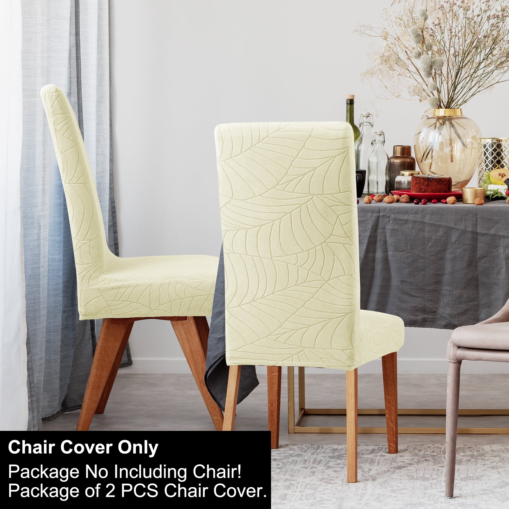 Unique Bargains Jacquard Stretch Removable Dining Room Chair Covers 2 Beige