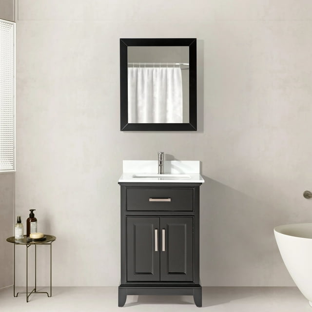 Vanity Art 24" Single Sink Bathroom Vanity Set with Engineered Marble Top and Free Mirror