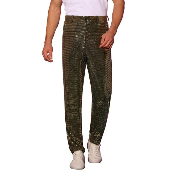 INSPIRE CHIC Sequins Pants for Men's Party Disco Shiny Straight Leg Trousers 30 Champagne