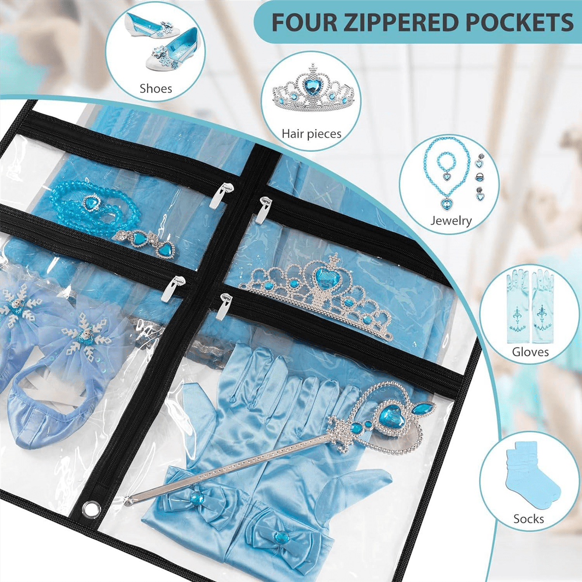 2 Packs Clear Dance for Dancers with 4 Pockets, 40Inch Kids Dance Costume Garment Bag for Travel and Danc