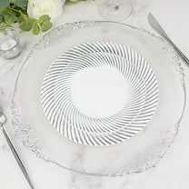 Balsa Circle 10 Round 7" White Silver Disposable Salad Plastic Plates Swirl Design Trim Party Events Decorations Supplies